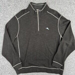 Tommy Bahama 1/4 Zip Pullover Mens Large Gray Pima Cotton Tencel Sweater